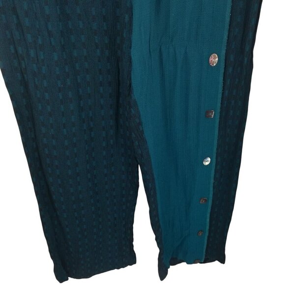 Faith Pull On Art to Wear Wide Leg Pants Size L Lagenlook Blue Buttons Hippy - Picture 4 of 9